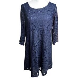 Noble U Women's Large Navy Blue 1/2 Sleeve Midi Dress Business Casual